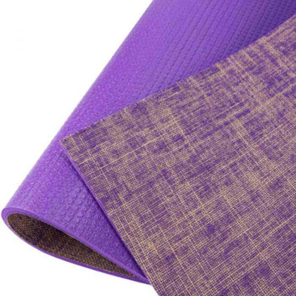 Purple Color Jute PVC yoga mat, With eco-friendly organic Jute fabric on the top surface (also known as Jute/Linen/Hemp)Linen rubber yoga mat manufacturer in China, yoga mat wholesale & dropshipping