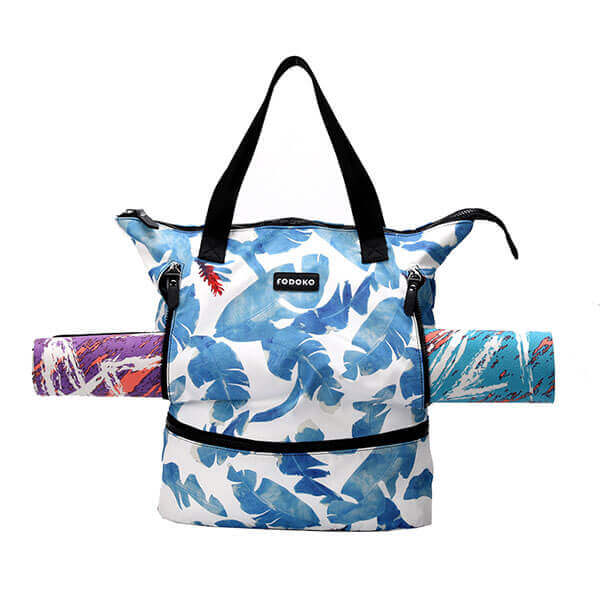 Large tote sports bag can hold yoga mat and yoga wheel