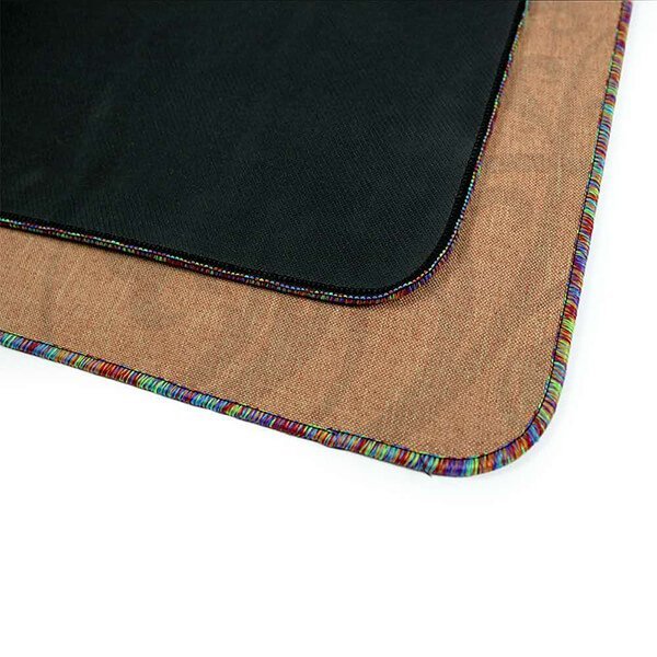 Hemp Fabric Yoga Exercise Mats with a black rubber base and Unique colorful binding sides